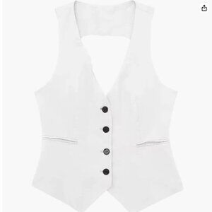 White V-Neck Vest with Black Buttons-Medium True To Size